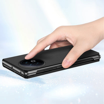 For vivo X Fold2 PU Leather Mirror Surface Phone Case Electroplating Stand Shockproof Cover