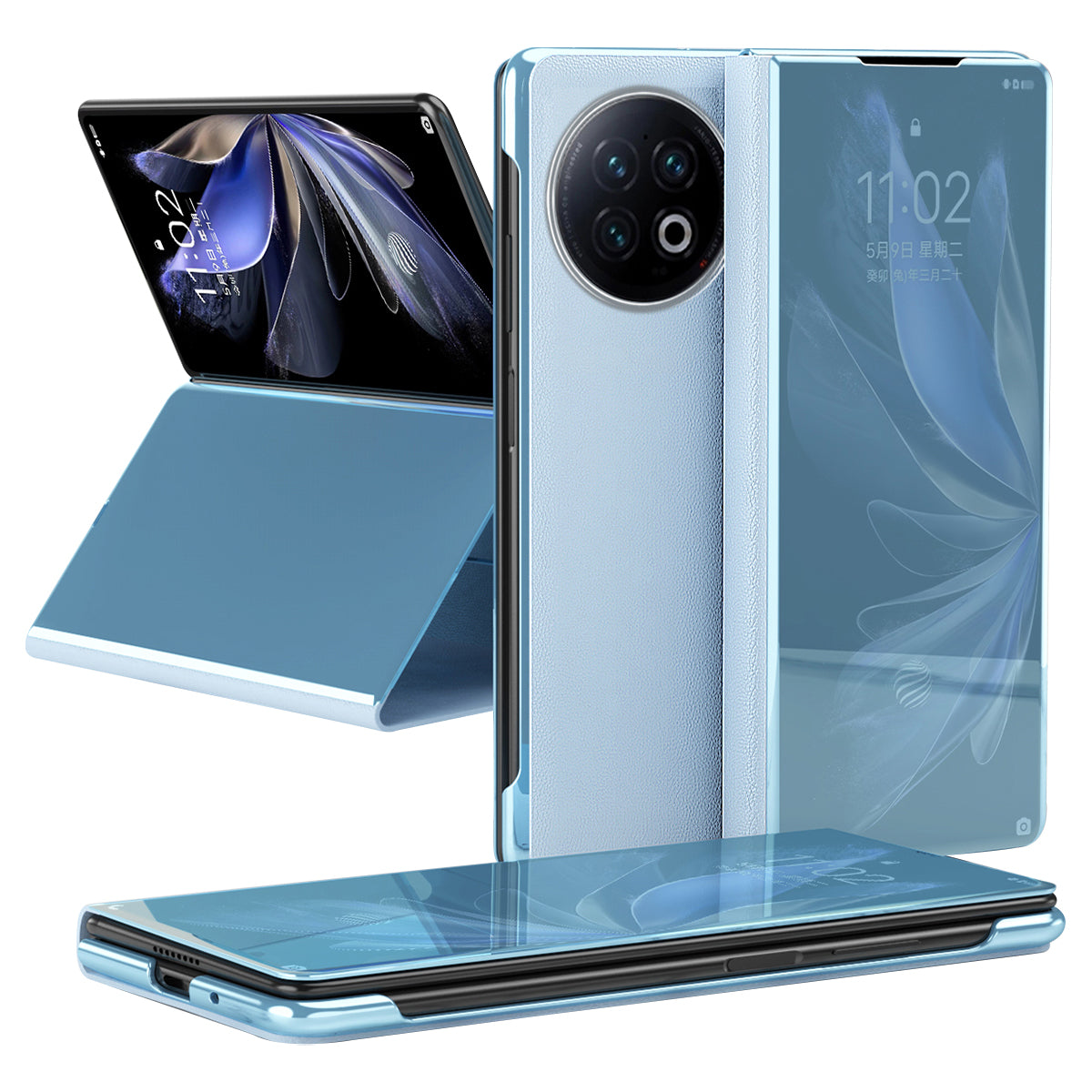 For vivo X Fold2 PU Leather Mirror Surface Phone Case Electroplating Stand Shockproof Cover