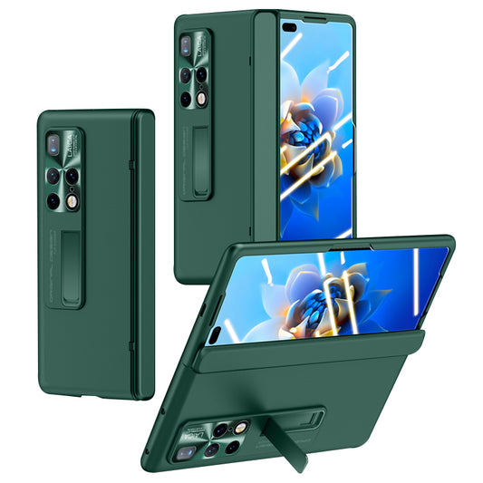 For Huawei Mate X2 4G / 5G Hinge Protection Phone Case Hard PC Kickstand Cover with Tempered Glass Film