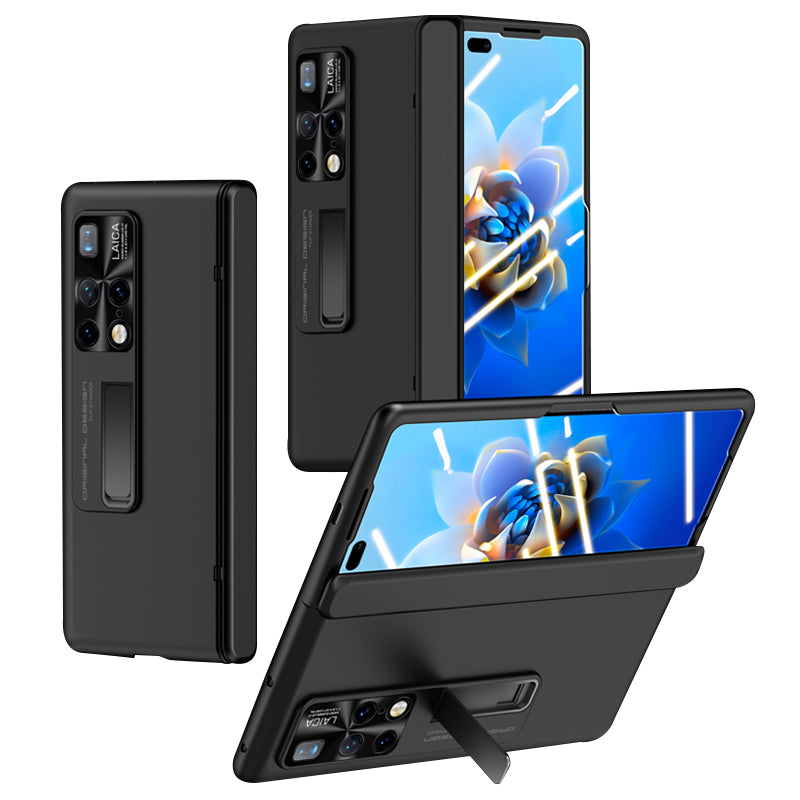 For Huawei Mate X2 4G / 5G Hinge Protection Phone Case Hard PC Kickstand Cover with Tempered Glass Film