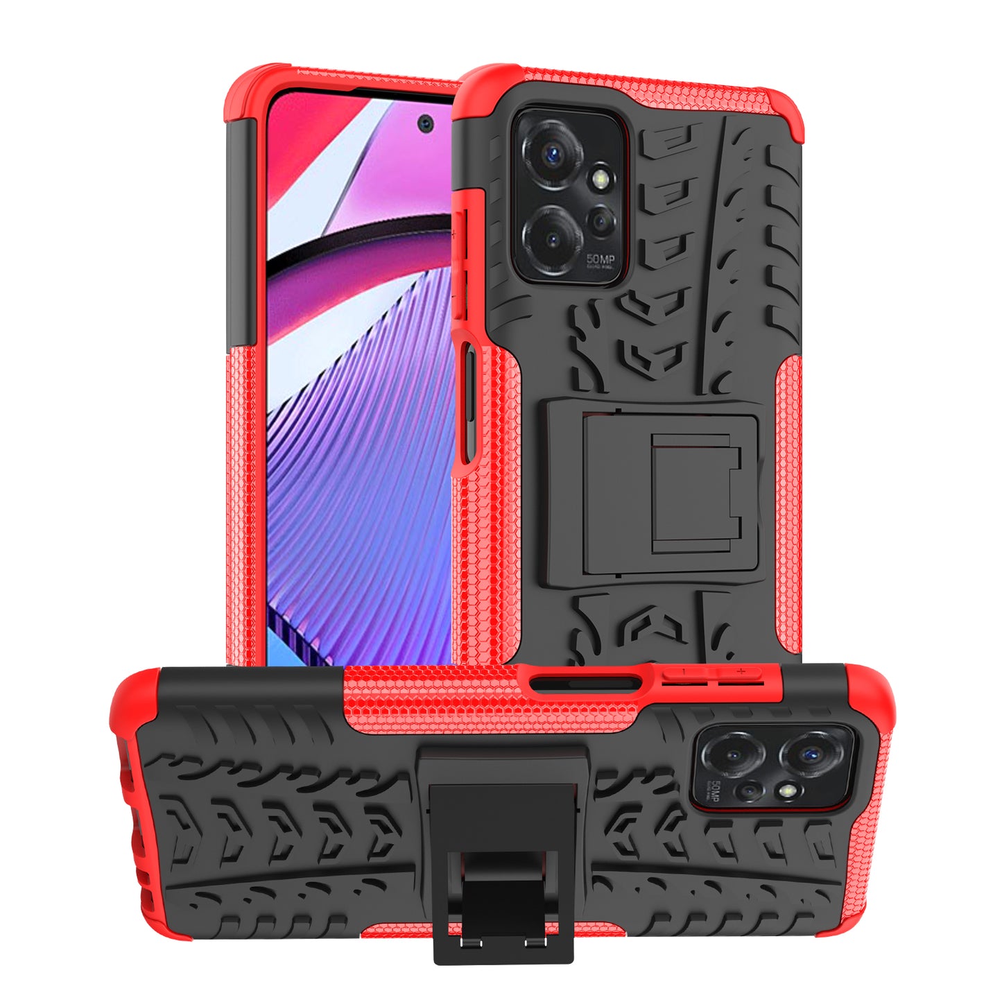For Motorola Moto G Power 5G PC+TPU Kickstand Cover Tyre Pattern Anti-slip Phone Case