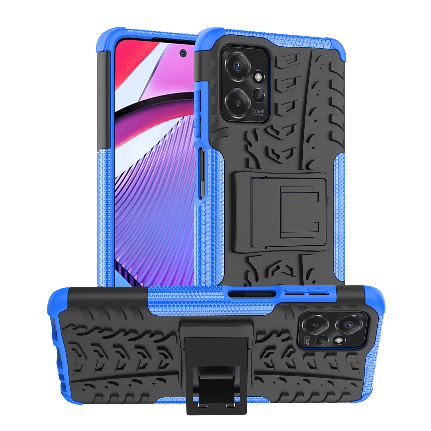 For Motorola Moto G Power 5G PC+TPU Kickstand Cover Tyre Pattern Anti-slip Phone Case