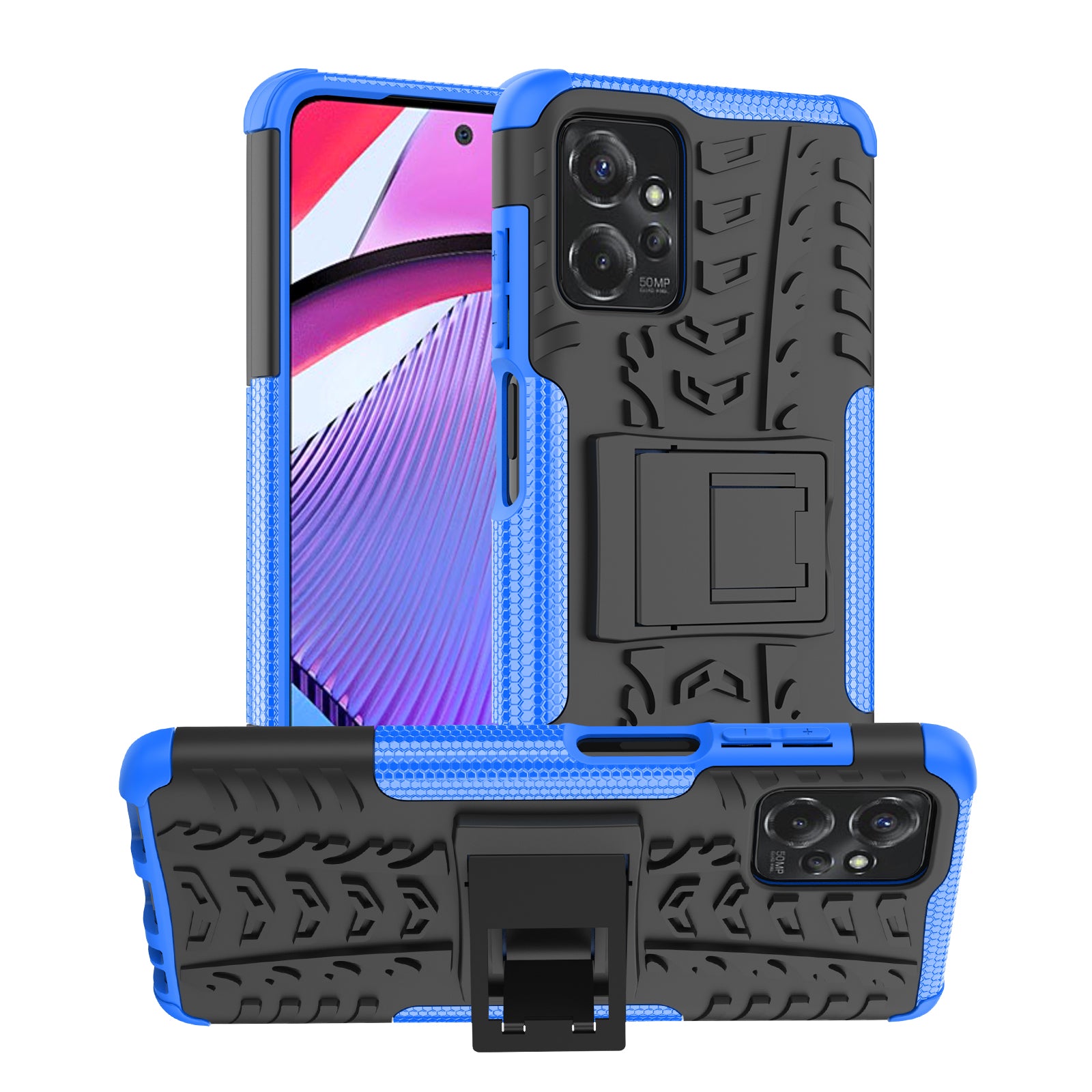 For Motorola Moto G Power 5G PC+TPU Kickstand Cover Tyre Pattern Anti-slip Phone Case