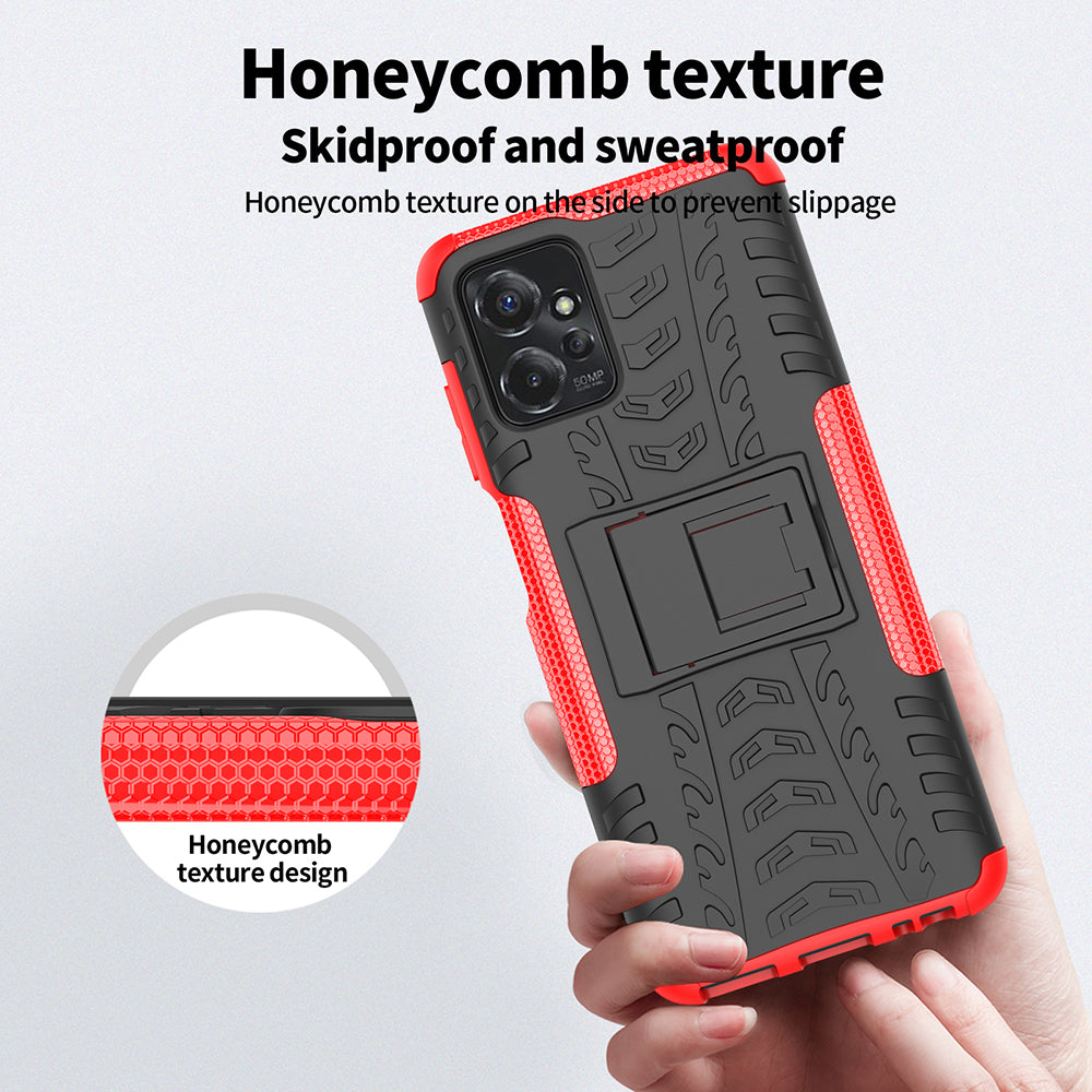 For Motorola Moto G Power 5G PC+TPU Kickstand Cover Tyre Pattern Anti-slip Phone Case