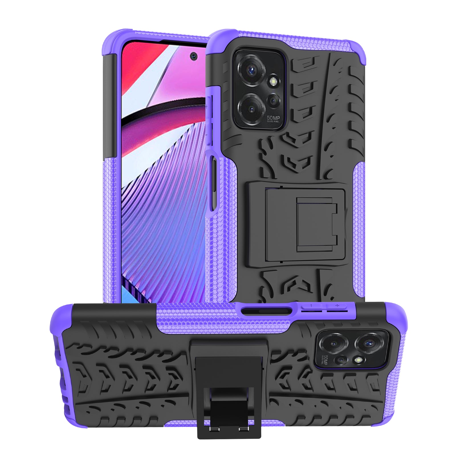 For Motorola Moto G Power 5G PC+TPU Kickstand Cover Tyre Pattern Anti-slip Phone Case