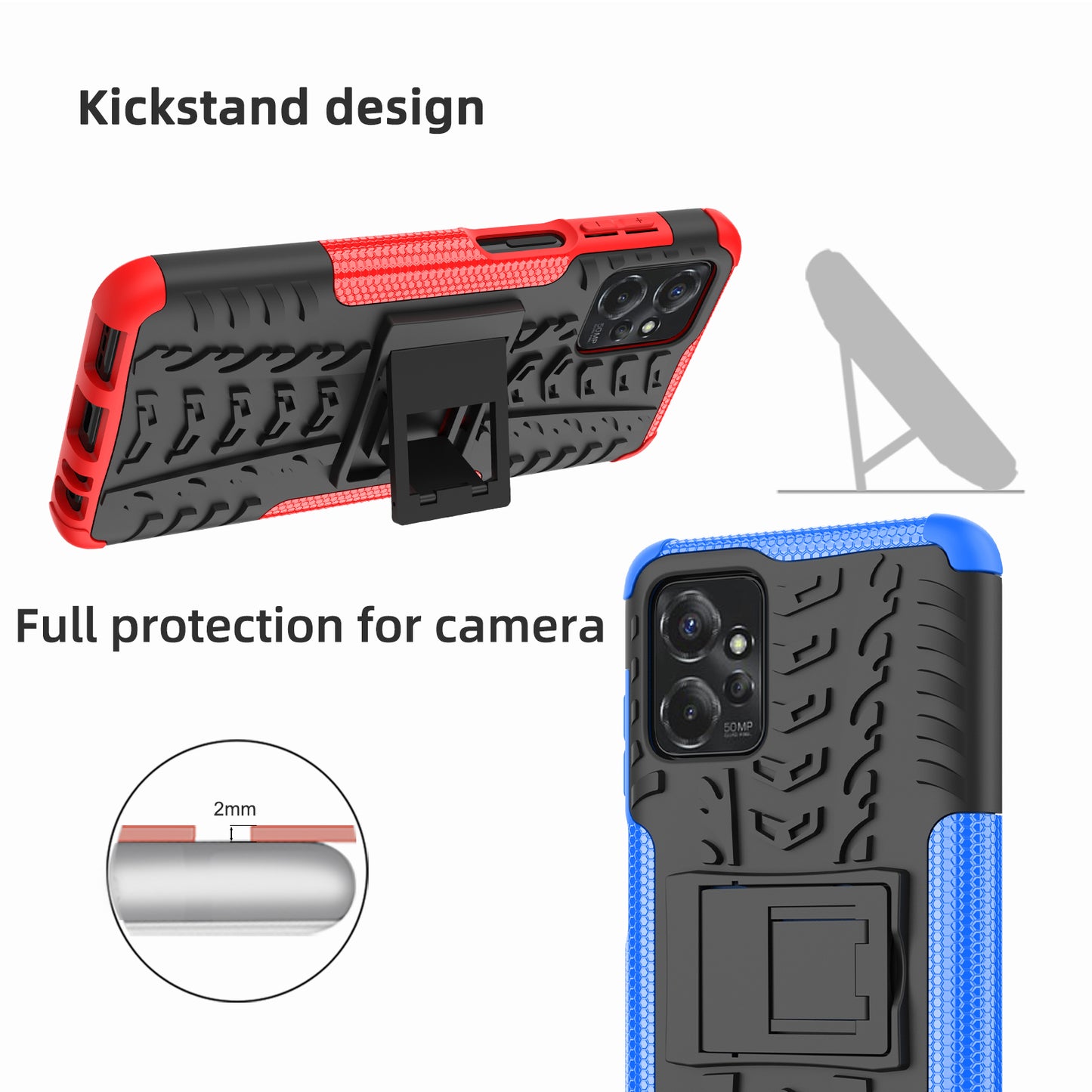 For Motorola Moto G Power 5G PC+TPU Kickstand Cover Tyre Pattern Anti-slip Phone Case