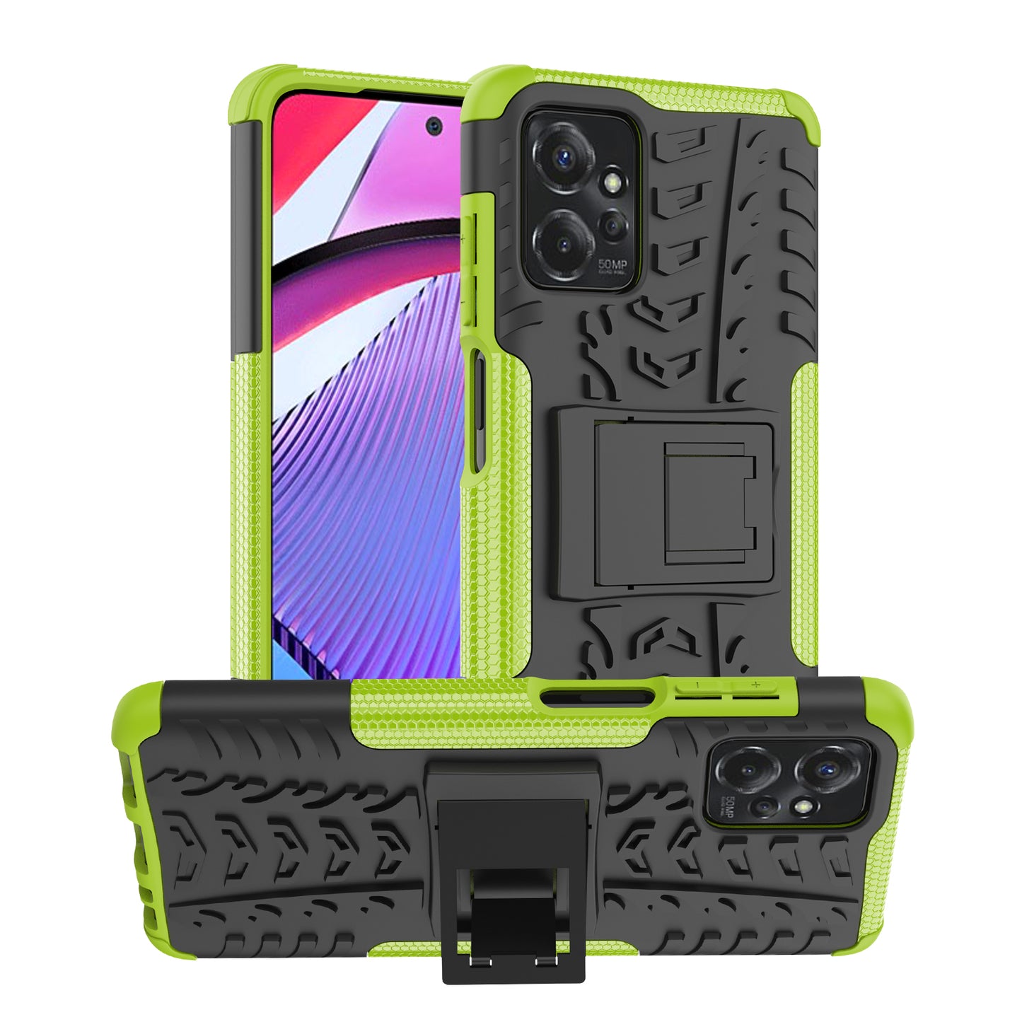 For Motorola Moto G Power 5G PC+TPU Kickstand Cover Tyre Pattern Anti-slip Phone Case