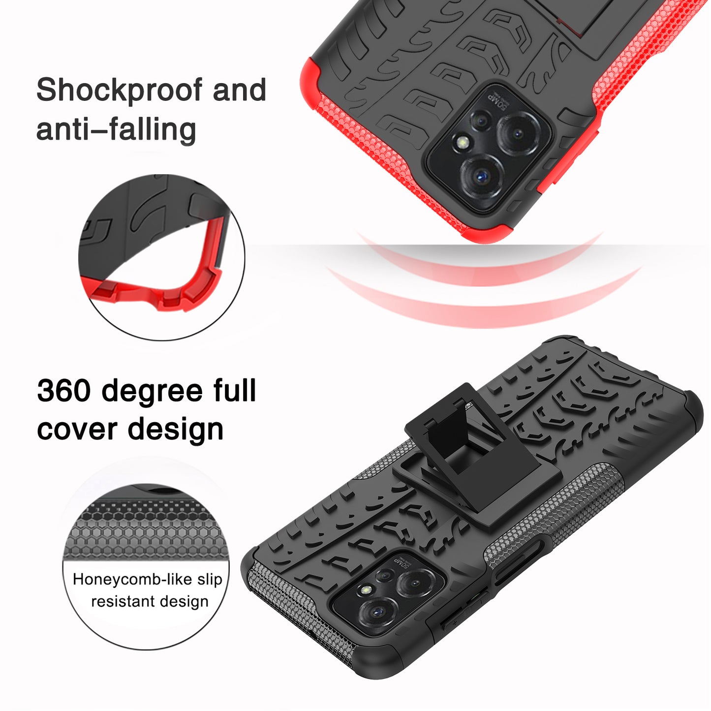 For Motorola Moto G Power 5G PC+TPU Kickstand Cover Tyre Pattern Anti-slip Phone Case