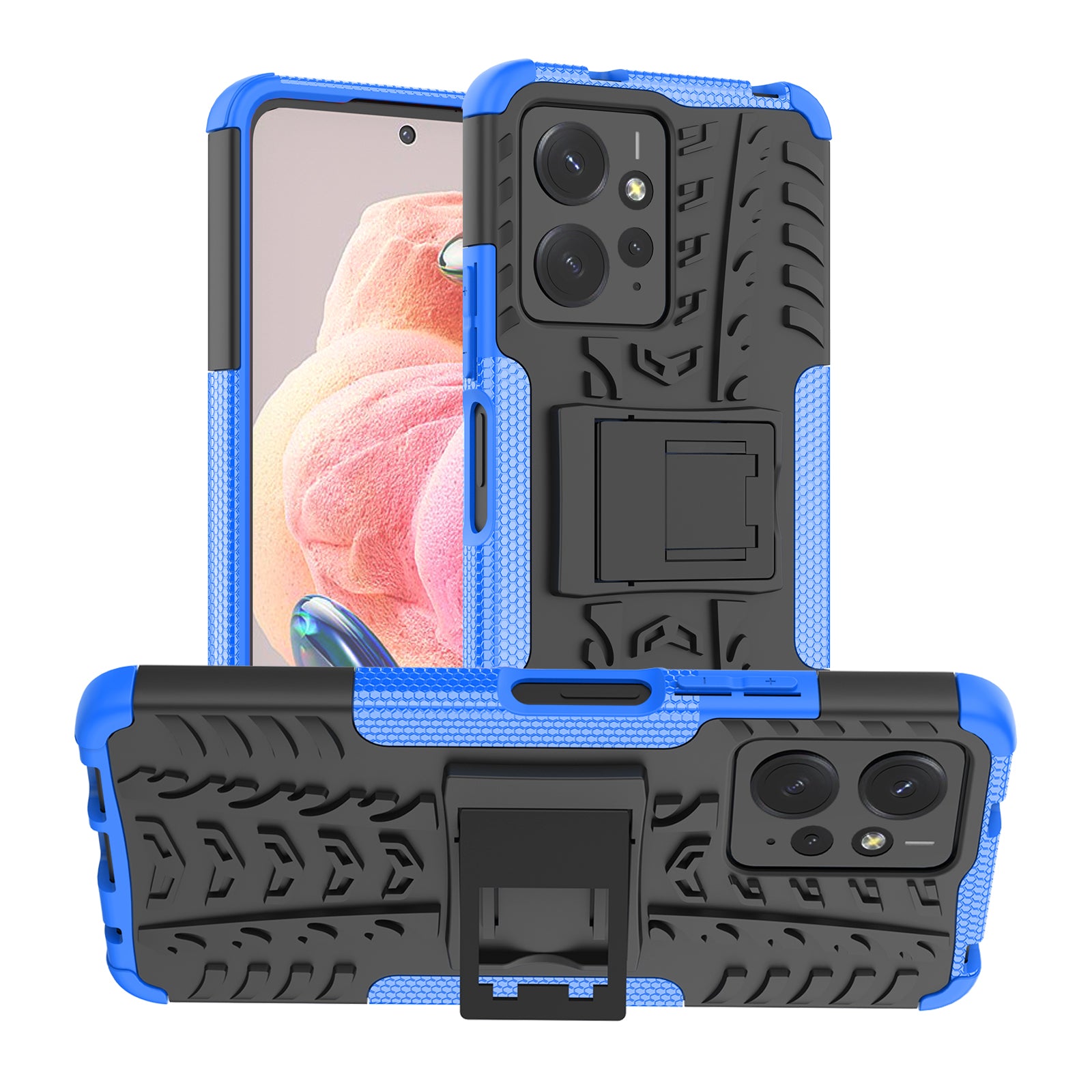 Tyre Pattern Phone Case for Xiaomi Redmi Note 12 4G , PC+TPU Double Layer Shockproof Kickstand Cover