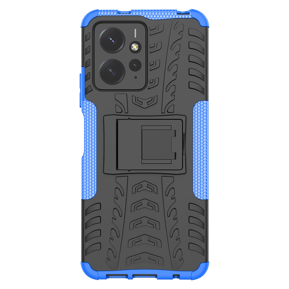 Tyre Pattern Phone Case for Xiaomi Redmi Note 12 4G , PC+TPU Double Layer Shockproof Kickstand Cover