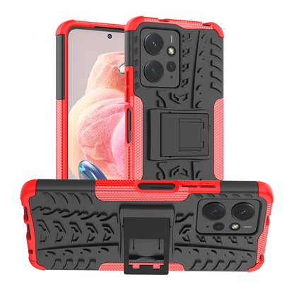Tyre Pattern Phone Case for Xiaomi Redmi Note 12 4G , PC+TPU Double Layer Shockproof Kickstand Cover