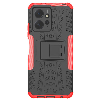 Tyre Pattern Phone Case for Xiaomi Redmi Note 12 4G , PC+TPU Double Layer Shockproof Kickstand Cover