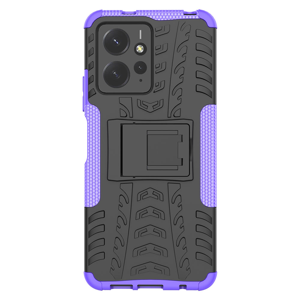 Tyre Pattern Phone Case for Xiaomi Redmi Note 12 4G , PC+TPU Double Layer Shockproof Kickstand Cover