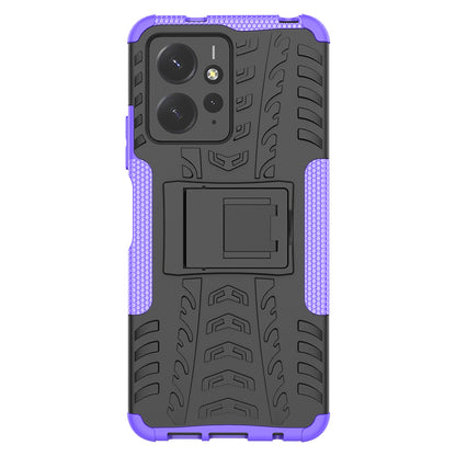Tyre Pattern Phone Case for Xiaomi Redmi Note 12 4G , PC+TPU Double Layer Shockproof Kickstand Cover