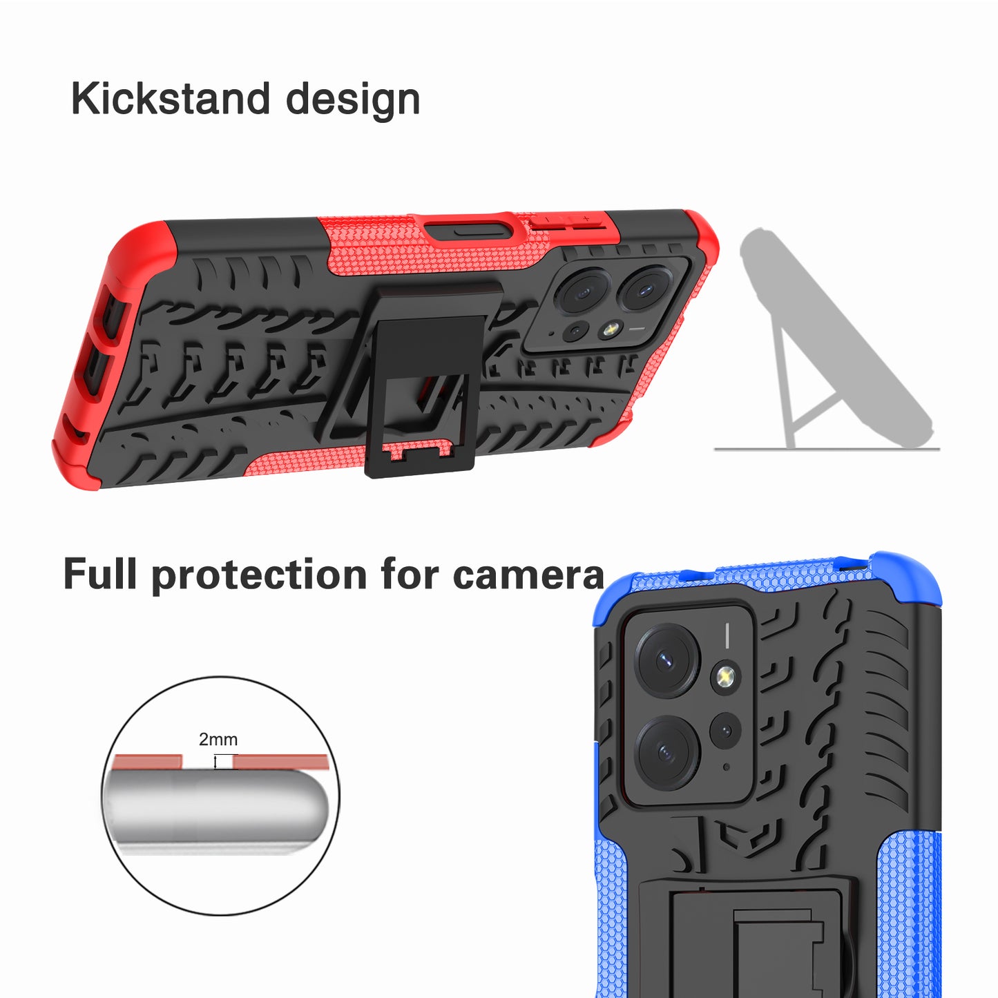 Tyre Pattern Phone Case for Xiaomi Redmi Note 12 4G , PC+TPU Double Layer Shockproof Kickstand Cover