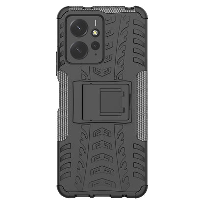 Tyre Pattern Phone Case for Xiaomi Redmi Note 12 4G , PC+TPU Double Layer Shockproof Kickstand Cover