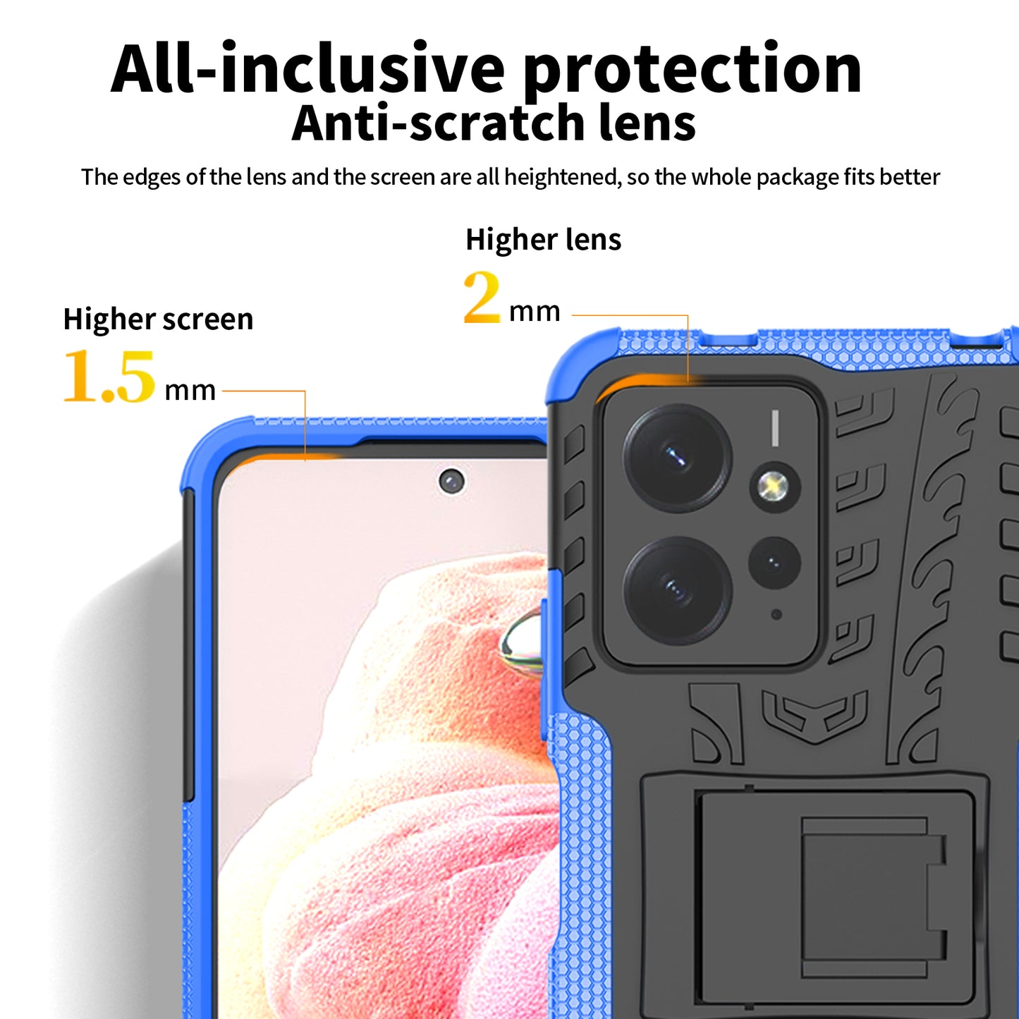 Tyre Pattern Phone Case for Xiaomi Redmi Note 12 4G , PC+TPU Double Layer Shockproof Kickstand Cover