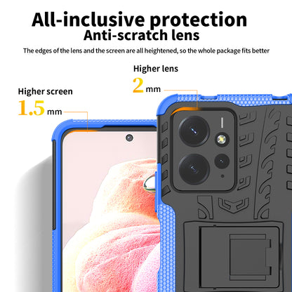 Tyre Pattern Phone Case for Xiaomi Redmi Note 12 4G , PC+TPU Double Layer Shockproof Kickstand Cover