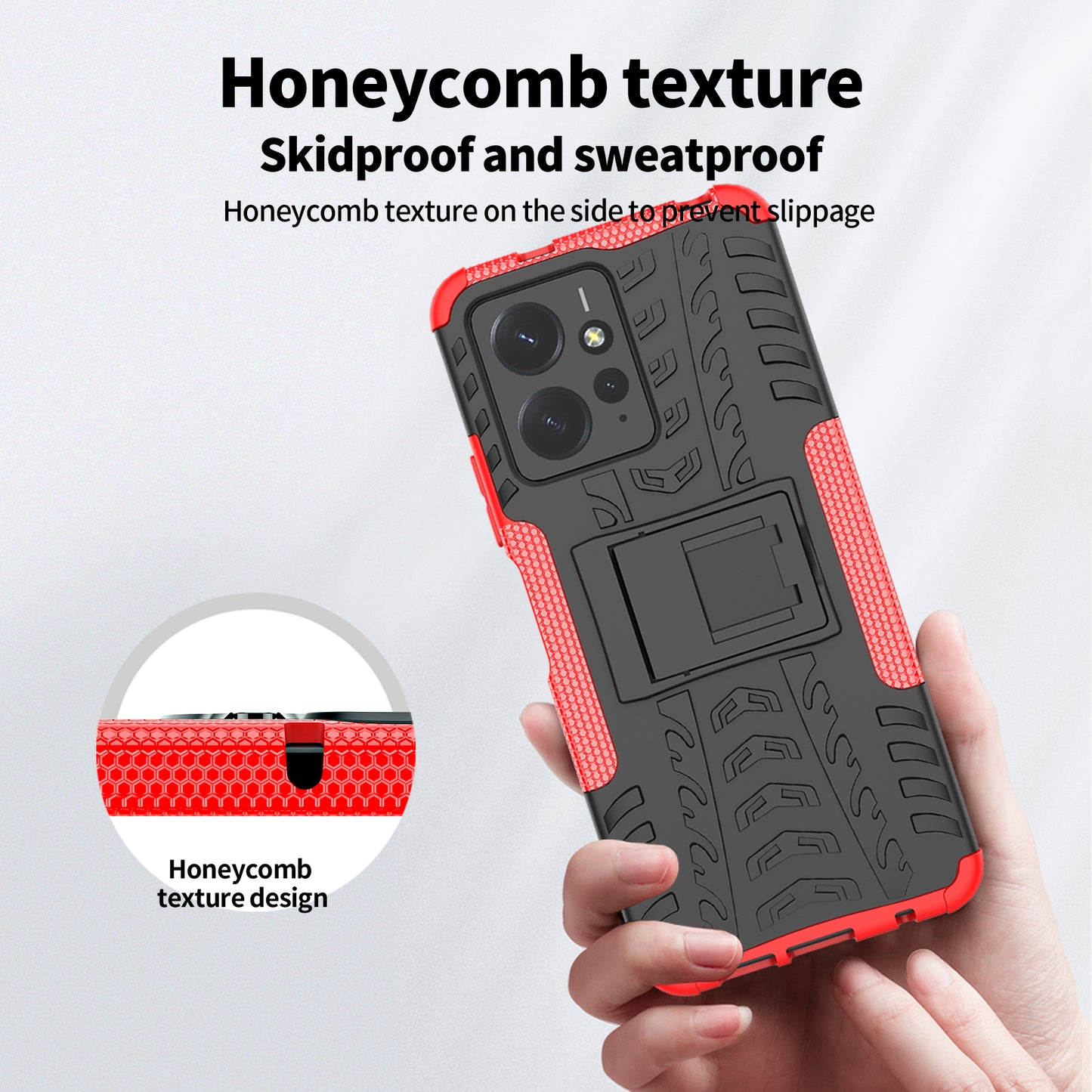 Tyre Pattern Phone Case for Xiaomi Redmi Note 12 4G , PC+TPU Double Layer Shockproof Kickstand Cover