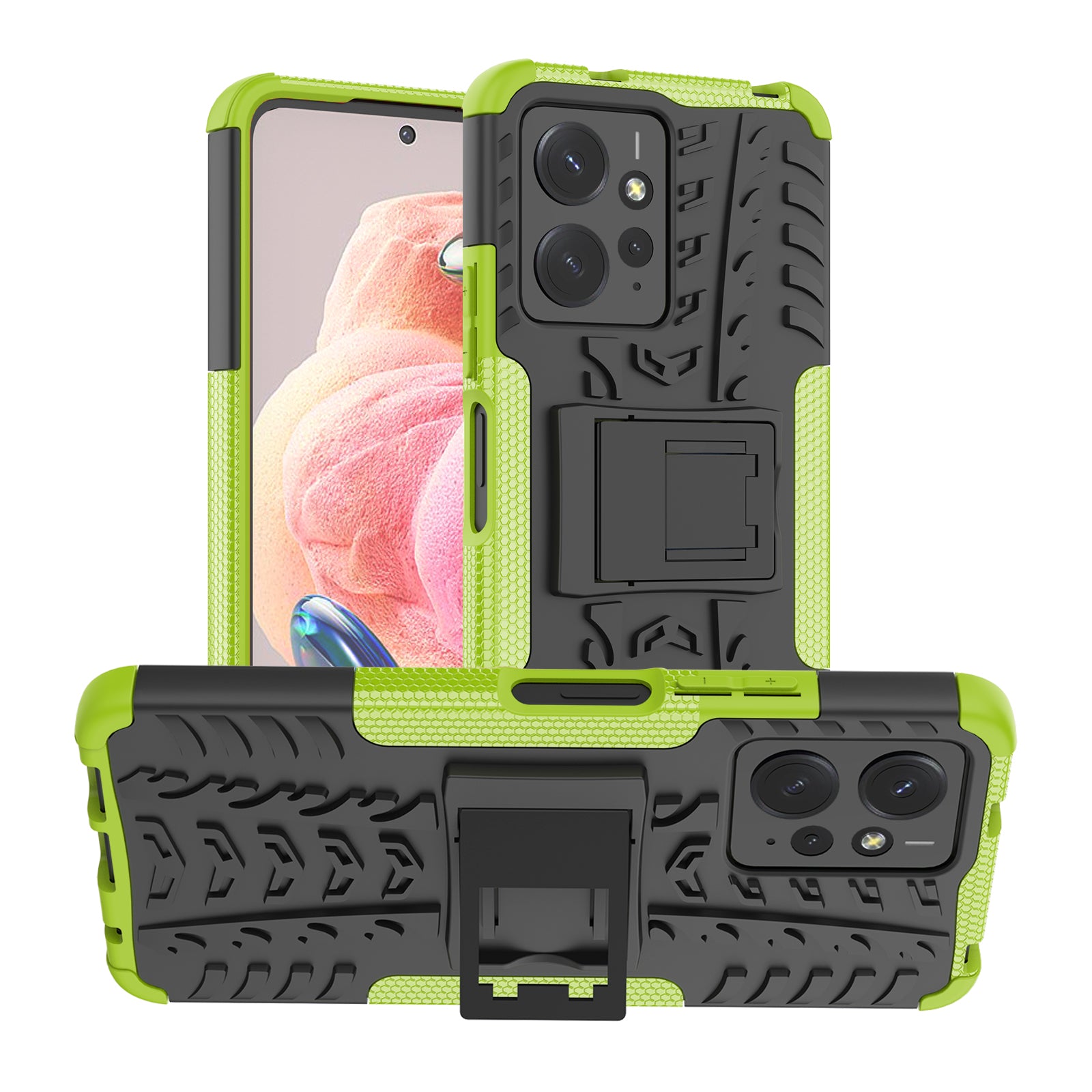 Tyre Pattern Phone Case for Xiaomi Redmi Note 12 4G , PC+TPU Double Layer Shockproof Kickstand Cover