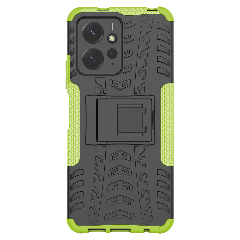 Tyre Pattern Phone Case for Xiaomi Redmi Note 12 4G , PC+TPU Double Layer Shockproof Kickstand Cover