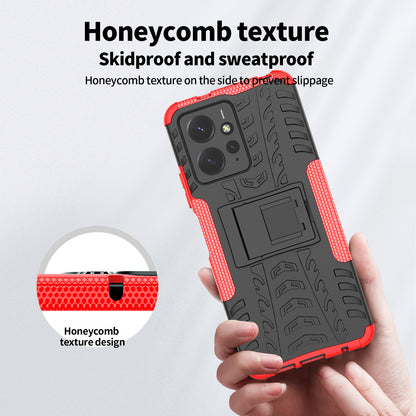 Tyre Pattern Phone Case for Xiaomi Redmi Note 12 4G , PC+TPU Double Layer Shockproof Kickstand Cover