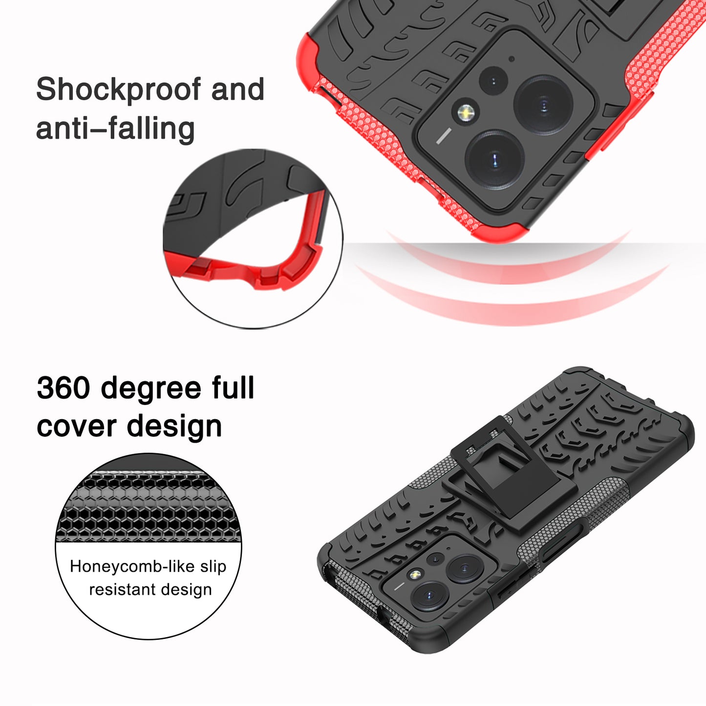 Tyre Pattern Phone Case for Xiaomi Redmi Note 12 4G , PC+TPU Double Layer Shockproof Kickstand Cover