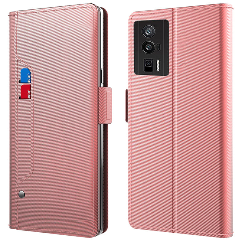 Leather Case for Xiaomi Poco F5 Pro 5G / Redmi K60 5G / K60 Pro 5G Mirror Design Stand Card Holder Phone Cover