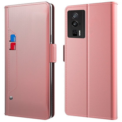 Leather Case for Xiaomi Poco F5 Pro 5G / Redmi K60 5G / K60 Pro 5G Mirror Design Stand Card Holder Phone Cover