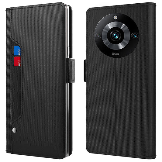 For Realme 11 Pro+ 5G Anti-drop Leather Case Mirror Design Stand Card Holder Phone Cover