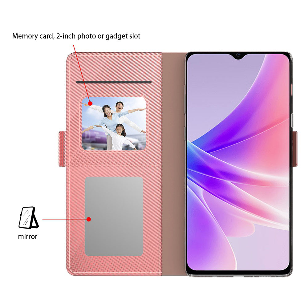 For Realme 11 Pro+ 5G Anti-drop Leather Case Mirror Design Stand Card Holder Phone Cover