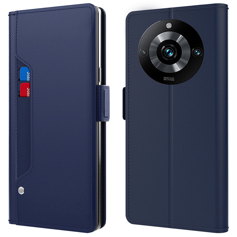 For Realme 11 Pro+ 5G Anti-drop Leather Case Mirror Design Stand Card Holder Phone Cover