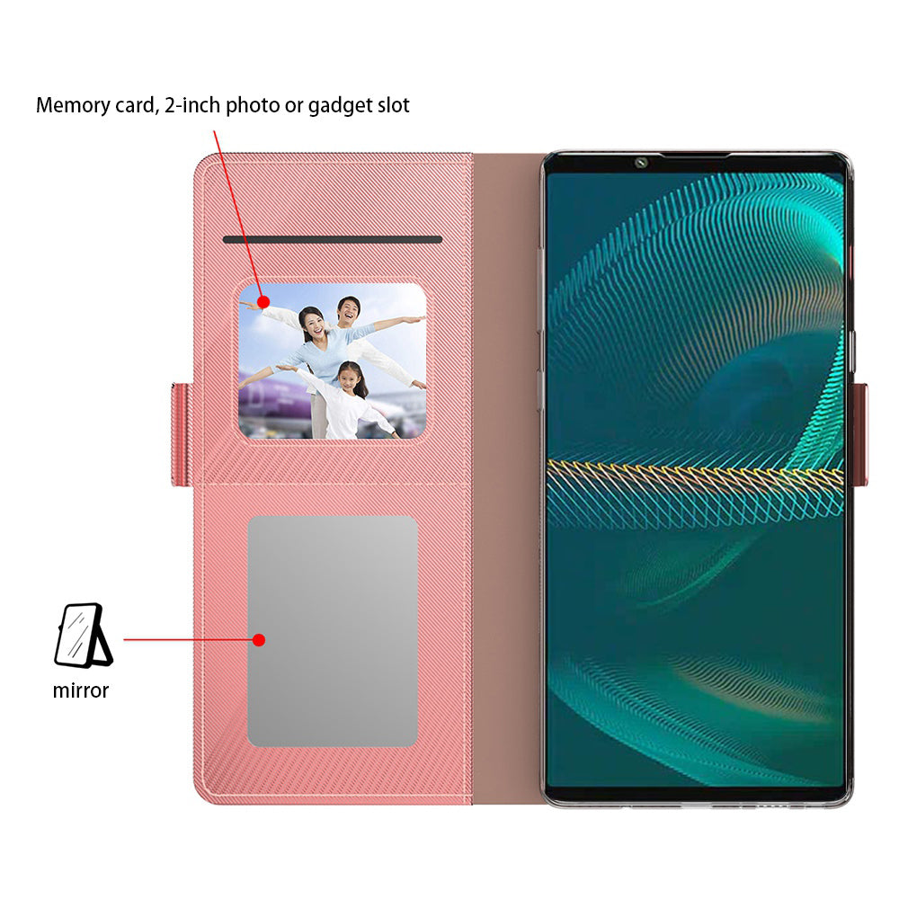 For Sony Xperia 1 V Shockproof Leather Case Mirror Design Stand Card Holder Phone Cover