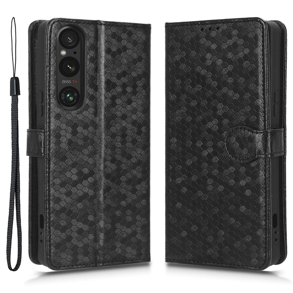 Leather Case for Sony Xperia 1 V , Imprinted Dot Pattern Wallet Cell Phone  Stand Cover