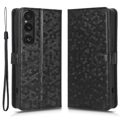 Leather Case for Sony Xperia 1 V , Imprinted Dot Pattern Wallet Cell Phone  Stand Cover