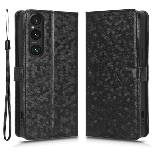 Leather Case for Sony Xperia 1 V , Imprinted Dot Pattern Wallet Cell Phone  Stand Cover