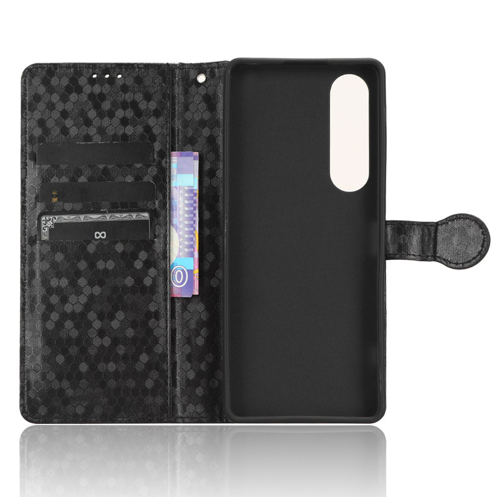 Leather Case for Sony Xperia 1 V , Imprinted Dot Pattern Wallet Cell Phone  Stand Cover