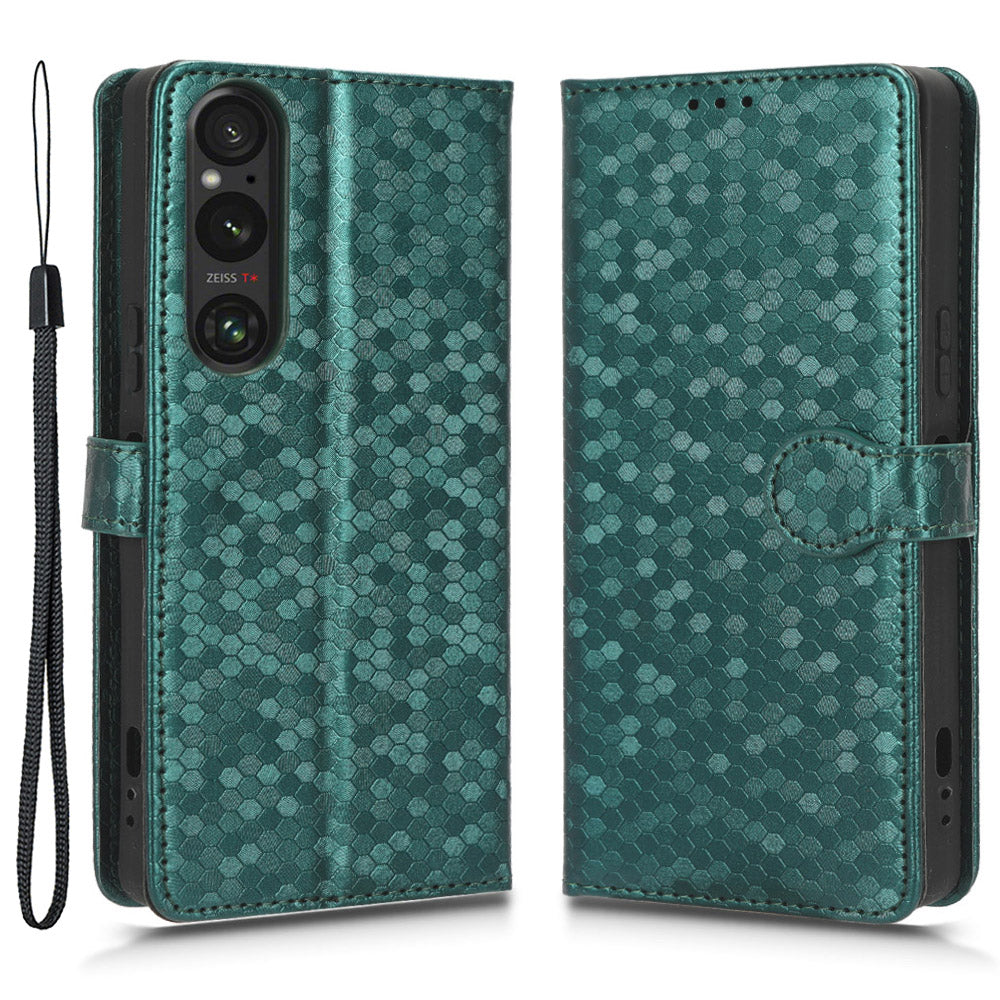 Leather Case for Sony Xperia 1 V , Imprinted Dot Pattern Wallet Cell Phone  Stand Cover