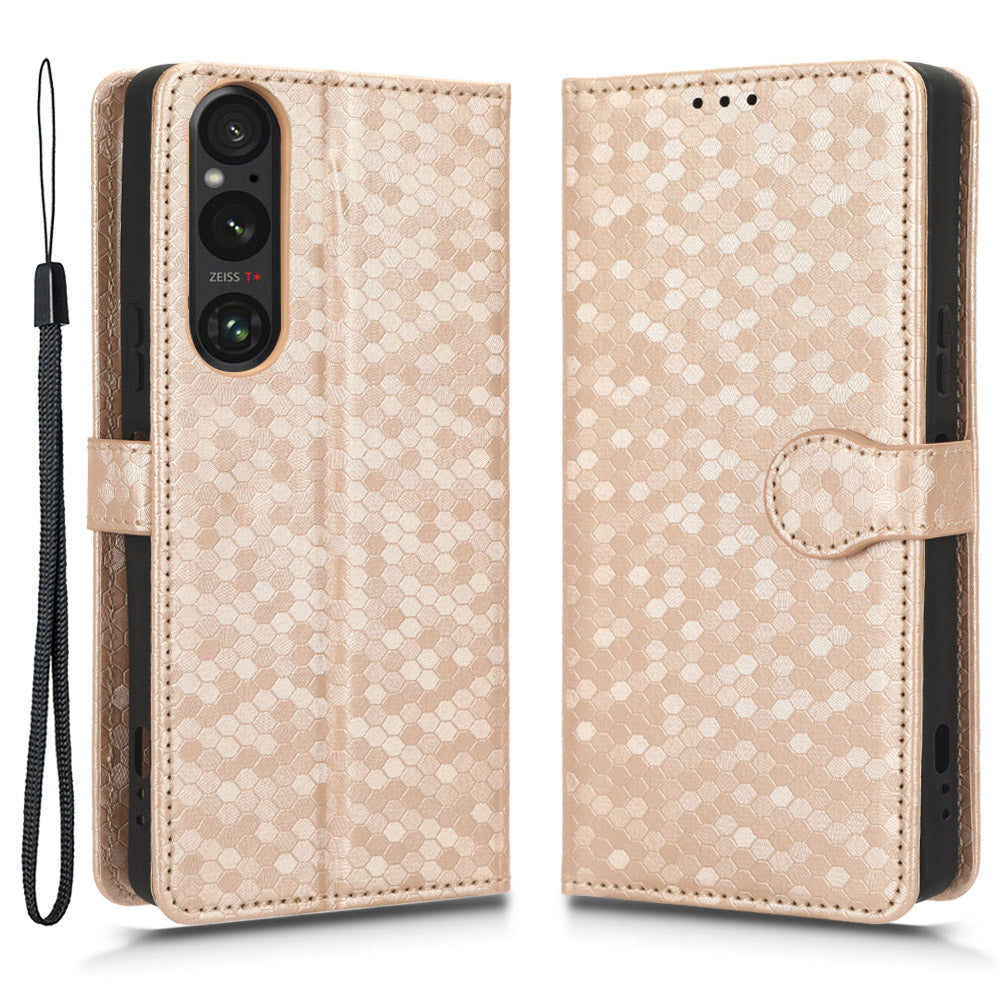 Leather Case for Sony Xperia 1 V , Imprinted Dot Pattern Wallet Cell Phone  Stand Cover