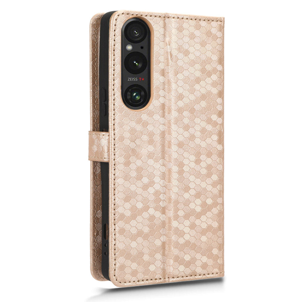 Leather Case for Sony Xperia 1 V , Imprinted Dot Pattern Wallet Cell Phone  Stand Cover