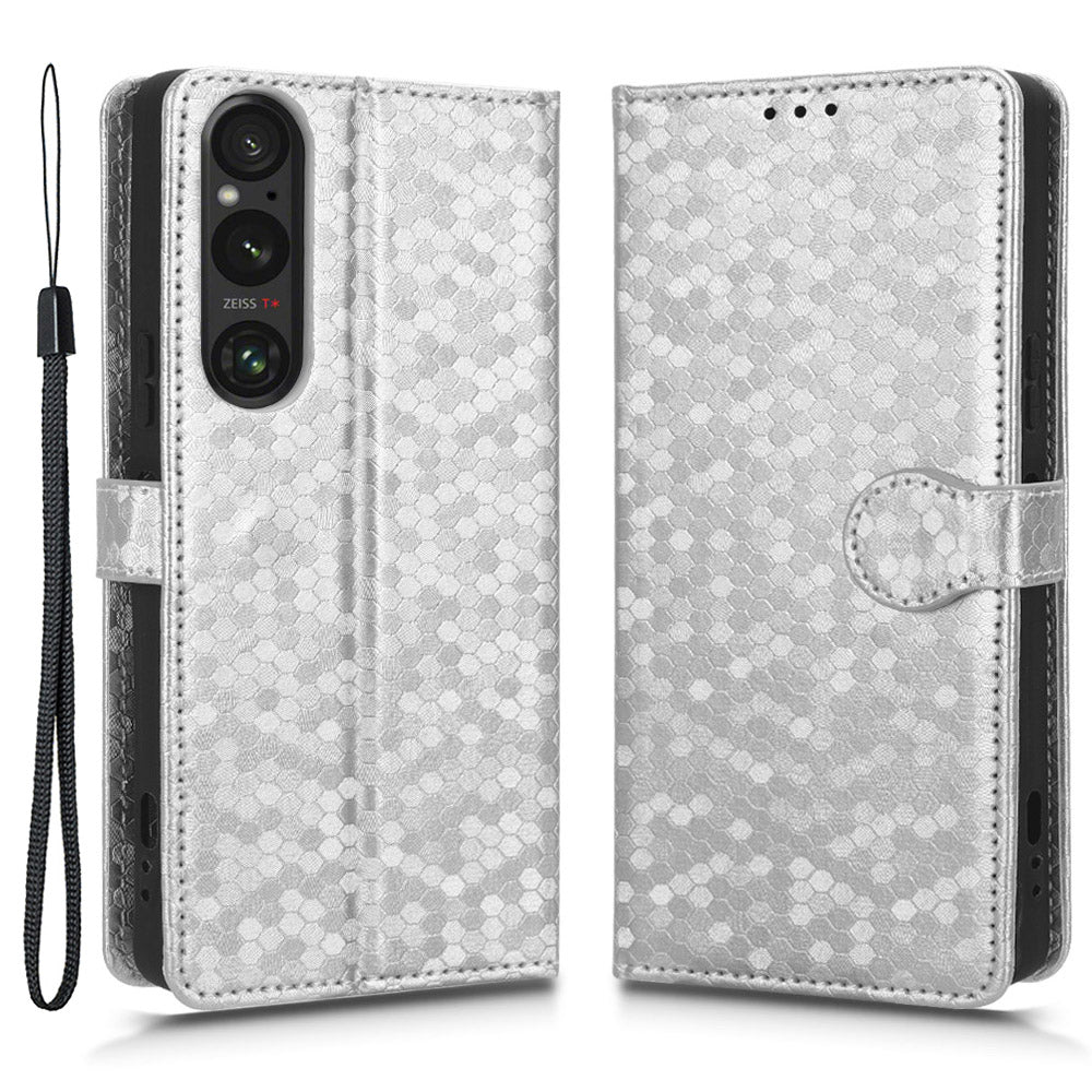 Leather Case for Sony Xperia 1 V , Imprinted Dot Pattern Wallet Cell Phone  Stand Cover