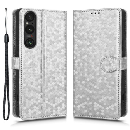 Leather Case for Sony Xperia 1 V , Imprinted Dot Pattern Wallet Cell Phone  Stand Cover