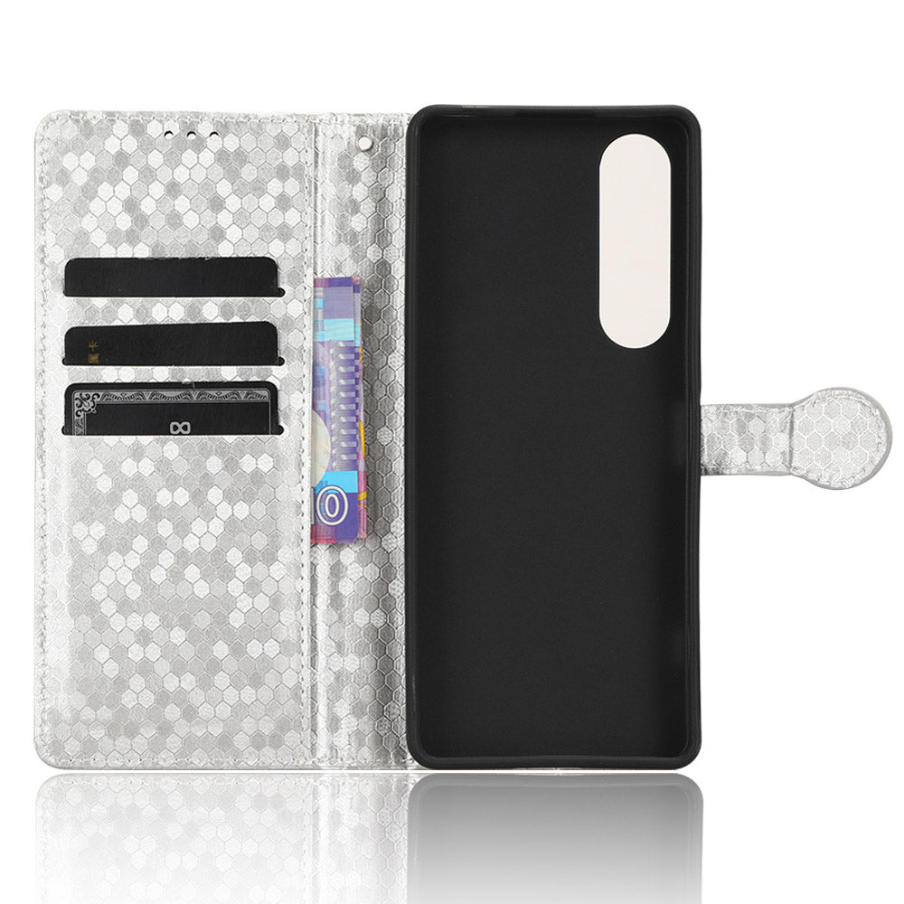 Leather Case for Sony Xperia 1 V , Imprinted Dot Pattern Wallet Cell Phone  Stand Cover