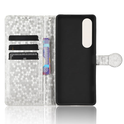 Leather Case for Sony Xperia 1 V , Imprinted Dot Pattern Wallet Cell Phone  Stand Cover
