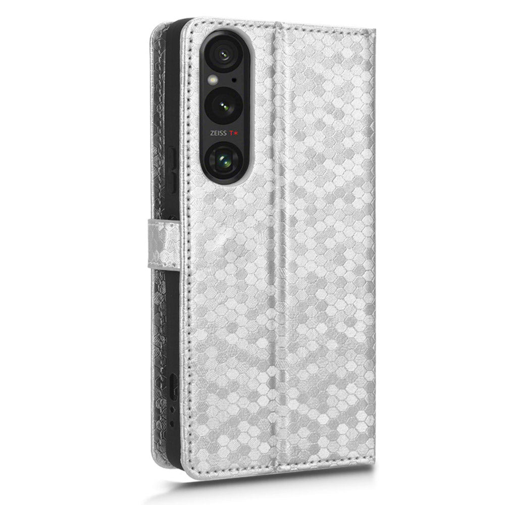Leather Case for Sony Xperia 1 V , Imprinted Dot Pattern Wallet Cell Phone  Stand Cover