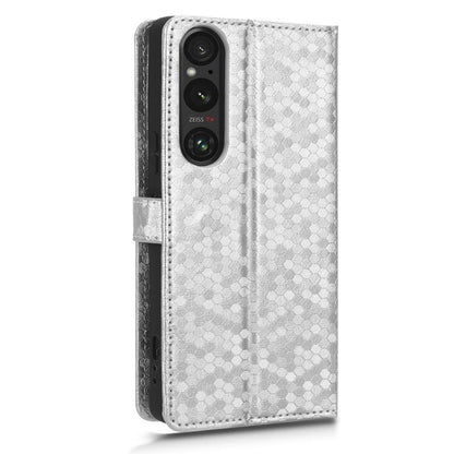 Leather Case for Sony Xperia 1 V , Imprinted Dot Pattern Wallet Cell Phone  Stand Cover