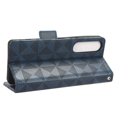 For Sony Xperia 1 V Cell Phone Cover Stand Wallet Imprinted Triangle PU Leather Phone Case