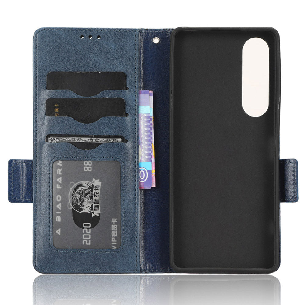 For Sony Xperia 1 V Cell Phone Cover Stand Wallet Imprinted Triangle PU Leather Phone Case