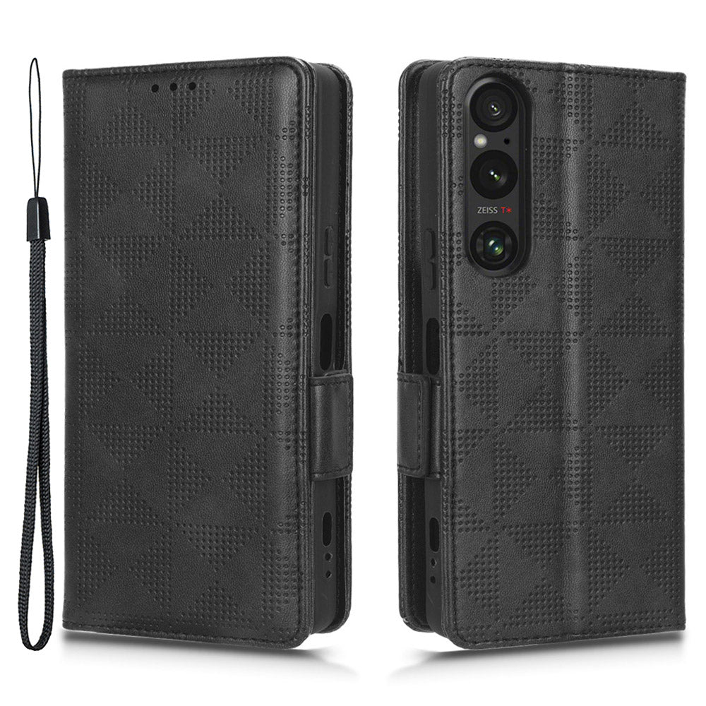 For Sony Xperia 1 V Cell Phone Cover Stand Wallet Imprinted Triangle PU Leather Phone Case