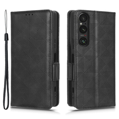 For Sony Xperia 1 V Cell Phone Cover Stand Wallet Imprinted Triangle PU Leather Phone Case